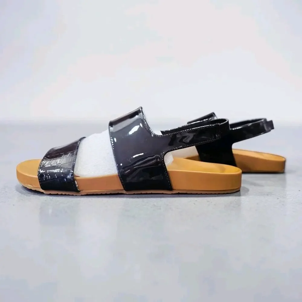 Fudynmalc Womens Orthopedic Sandals Size 40 US 9 Black Patent Croc Comfort NIB